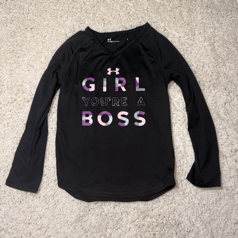 Under Armour Girls Long Sleeve Shirt - "Girl You're A Boss" - Size 5